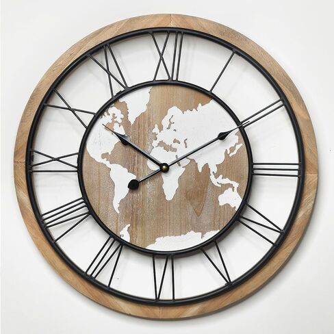 MASHI Large Wall Clock, World Map Wall Clocks, Big Clock for Wall Living Room Decor, Office Wall Decor, Silent Non-Ticking Battery Operated Wall Clocks for Bedroom, Kitchen, School Decor (20 Inch) in Saudi Arabia