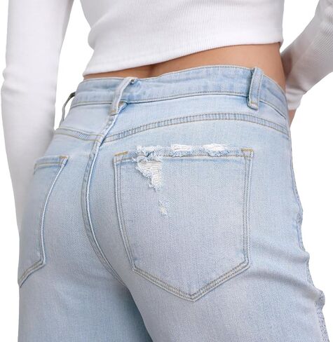 Rhinestone Jeans Mid Rise Straight Leg Embellished Light Wash Women's Denim Pants for Concert & Party Outfits in Kuwait