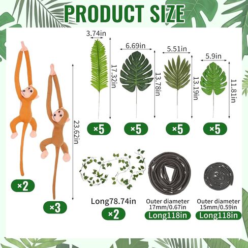 Jungle Theme Party Decorations Rainforest Safari Party Supplies with Tropical Leaves Fake Vines Artificial Rattan Monkey Plush for Jungle Birthday VBS Classroom Indoor Outdoor Decor in Saudi Arabia