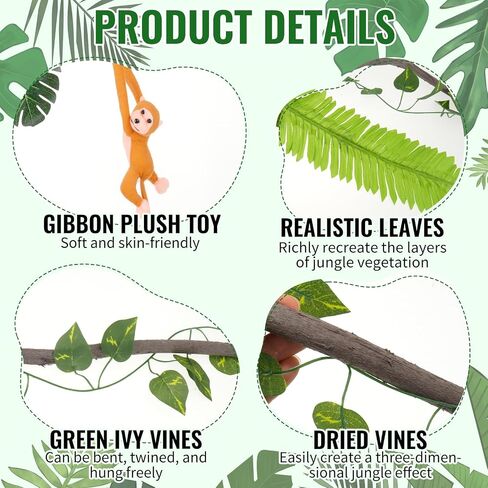 Jungle Theme Party Decorations Rainforest Safari Party Supplies with Tropical Leaves Fake Vines Artificial Rattan Monkey Plush for Jungle Birthday VBS Classroom Indoor Outdoor Decor in Saudi Arabia
