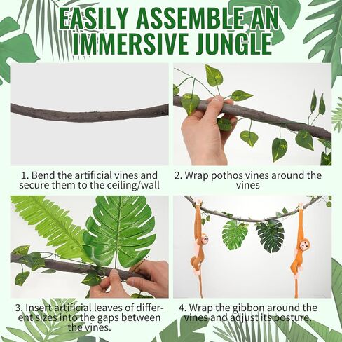 Jungle Theme Party Decorations Rainforest Safari Party Supplies with Tropical Leaves Fake Vines Artificial Rattan Monkey Plush for Jungle Birthday VBS Classroom Indoor Outdoor Decor in Saudi Arabia