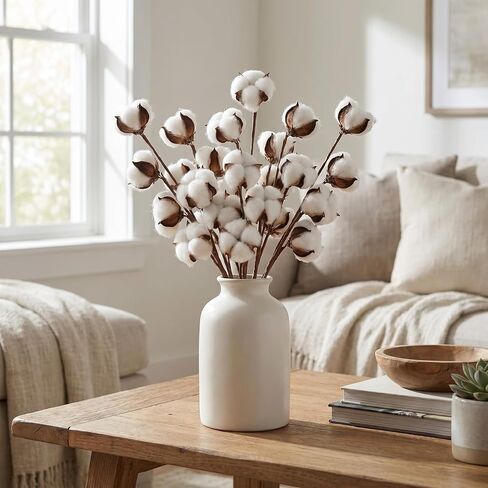 10Pcs Natural Dried Cotton Stems for Farmhouse Decor, 11" Tall Flexible Cotton Flowers Branches Bundle for DIY Vase Fillers, Rustic Sprigs for Wedding Floral Arrangements Christmas Home Decor in Saudi Arabia