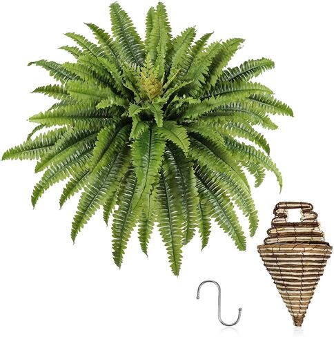 Artificial Ferns for Outdoors & Indoors, 45in Fake Hanging Ferns with Wall Basket & Hook, UV Resistant Faux Hanging Plants Set Ideal for Wall Doors Fence Porch Entry Patio Balcony Home Decor in Saudi Arabia