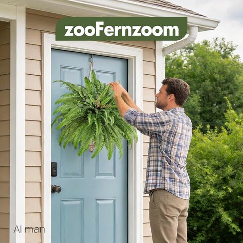 Artificial Ferns for Outdoors & Indoors, 45in Fake Hanging Ferns with Wall Basket & Hook, UV Resistant Faux Hanging Plants Set Ideal for Wall Doors Fence Porch Entry Patio Balcony Home Decor in Saudi Arabia