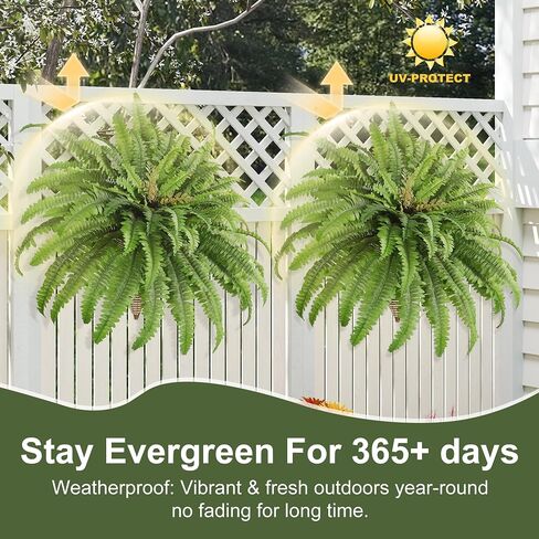 Artificial Ferns for Outdoors & Indoors, 45in Fake Hanging Ferns with Wall Basket & Hook, UV Resistant Faux Hanging Plants Set Ideal for Wall Doors Fence Porch Entry Patio Balcony Home Decor in Saudi Arabia