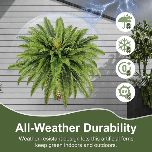 Artificial Ferns for Outdoors & Indoors, 45in Fake Hanging Ferns with Wall Basket & Hook, UV Resistant Faux Hanging Plants Set Ideal for Wall Doors Fence Porch Entry Patio Balcony Home Decor in Saudi Arabia