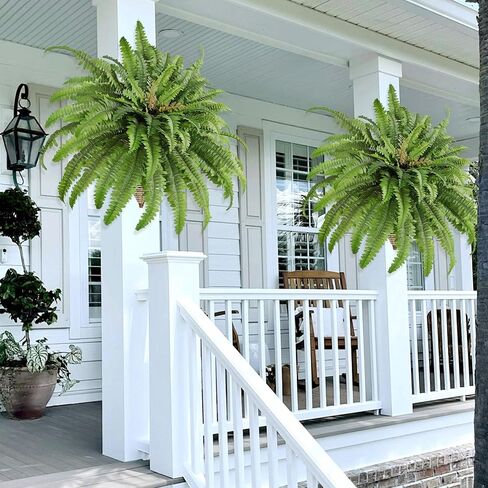 Artificial Ferns for Outdoors & Indoors, 45in Fake Hanging Ferns with Wall Basket & Hook, UV Resistant Faux Hanging Plants Set Ideal for Wall Doors Fence Porch Entry Patio Balcony Home Decor in Saudi Arabia