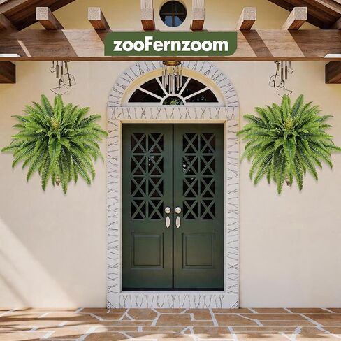 Artificial Ferns for Outdoors & Indoors, 45in Fake Hanging Ferns with Wall Basket & Hook, UV Resistant Faux Hanging Plants Set Ideal for Wall Doors Fence Porch Entry Patio Balcony Home Decor in Saudi Arabia