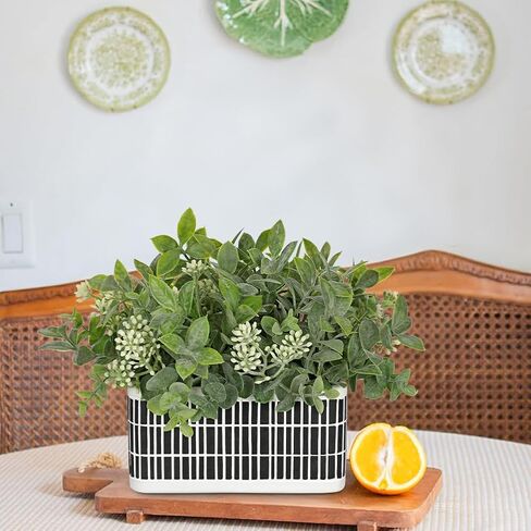 نباتات اصطناعية داخلية نباتات وهمية صغيرة في وعاء ريفي من خشب البقس الصناعي ديكورات خضراء بوعاء نبات للمنزل والمكتب والحمام والمطبخ والمعيشة والمزرعة وطاولة القهوة المركزية ورف المكتب المزخرف in Kuwait