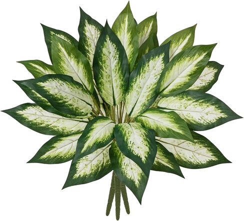 Oairse Artificial Plant Stems Dieffenbachia Leaves - 3 Pcs Fake Dumb Cane with Variegated Green & White Leaves for Vase 18" Realistic Faux Greenery for Table Centerpiece Office Home Decor in Kuwait