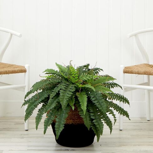 Nearly Natural 23in. Artificial Boston Fern Plant with Handmade Jute & Cotton Basket DIY KIT in Saudi Arabia