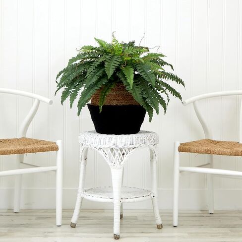 Nearly Natural 23in. Artificial Boston Fern Plant with Handmade Jute & Cotton Basket DIY KIT in Saudi Arabia