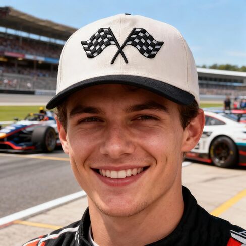 Racing Car Flag Trucker Hat, Embroidered Adjustable Checkered Flags Vintage Baseball Caps Snapback Beige in Saudi Arabia
