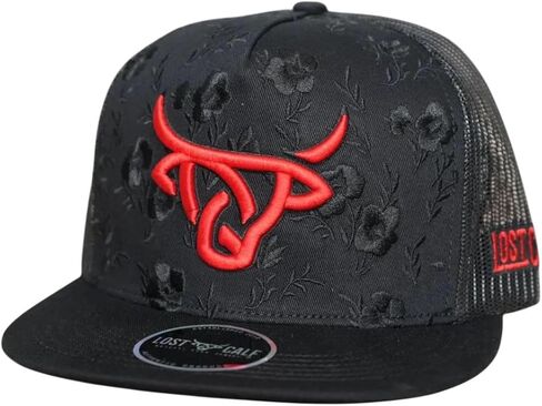 LOST CALF Blossom Trucker Hat – Black Mesh Back Snapback Patch Cap, Adjustable Unisex Western Style Hat. in Saudi Arabia