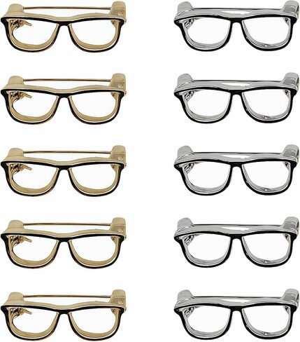 10PCS Minimalist Glasses Brooch Pins, Gold & Silver Polished Lapel Pin, Metal Eyeglass Shape Brooch Pins for Women & Men Clothing Backpacks Hats Blouses Scarves Accessories Gifts in Saudi Arabia