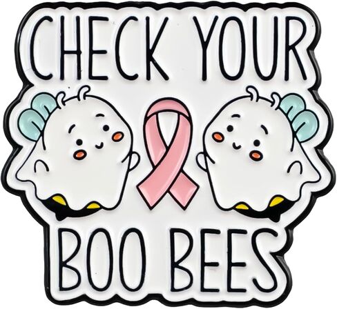 Check Your Boo Bees Wordplay Breast Cancer Awareness Pink Ribbon Enamel Pin, Breast Cancer Survivor Support Pin Brooch, Cute Ghost Pink Ribbon Brooch Badge, Inspirational Awareness Badges For Cancer Fighter Warrior, Chemo Support Gift, Spooky October Hall in Kuwait