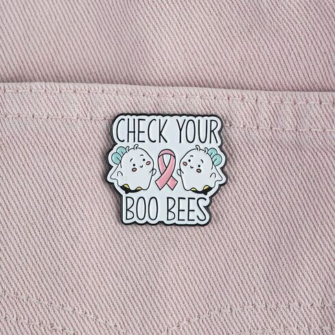 Check Your Boo Bees Wordplay Breast Cancer Awareness Pink Ribbon Enamel Pin, Breast Cancer Survivor Support Pin Brooch, Cute Ghost Pink Ribbon Brooch Badge, Inspirational Awareness Badges For Cancer Fighter Warrior, Chemo Support Gift, Spooky October Hall in Kuwait