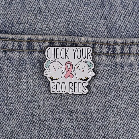 Check Your Boo Bees Wordplay Breast Cancer Awareness Pink Ribbon Enamel Pin, Breast Cancer Survivor Support Pin Brooch, Cute Ghost Pink Ribbon Brooch Badge, Inspirational Awareness Badges For Cancer Fighter Warrior, Chemo Support Gift, Spooky October Hall in Kuwait