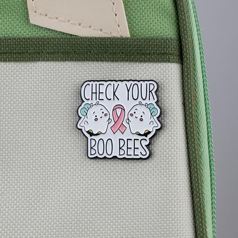 Check Your Boo Bees Wordplay Breast Cancer Awareness Pink Ribbon Enamel Pin, Breast Cancer Survivor Support Pin Brooch, Cute Ghost Pink Ribbon Brooch Badge, Inspirational Awareness Badges For Cancer Fighter Warrior, Chemo Support Gift, Spooky October Hall in Kuwait