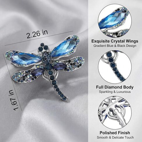 Dragonfly Brooch Pin Blue Brooches for Women Jewelry Womens Broche Pins Women's Dragon Animal Rhinestone Crystal Decoration Accessories in Saudi Arabia
