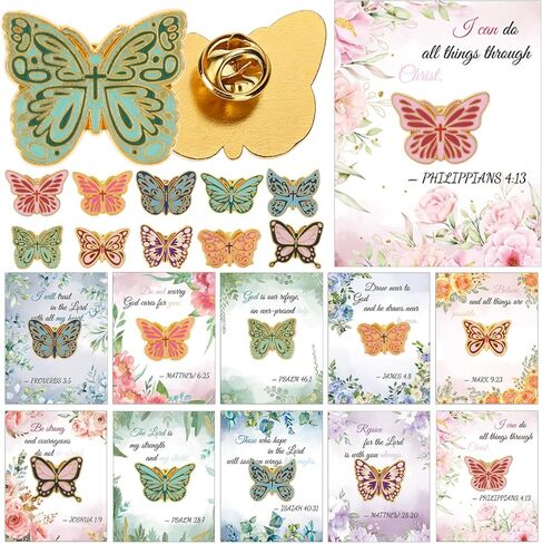 40 Sets Butterfly Pins Christian Party Favors Bulk Mother's Day Lapel Pin for Women Religious Bible Verses Christian Pins Christian Lapel Brooches Appreciation Gifts Bulk for Church in Saudi Arabia