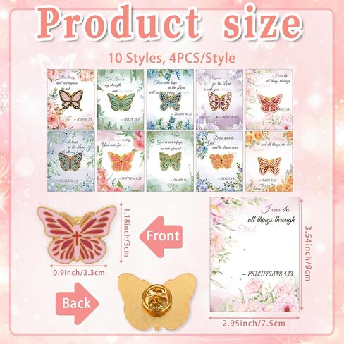 40 Sets Butterfly Pins Christian Party Favors Bulk Mother's Day Lapel Pin for Women Religious Bible Verses Christian Pins Christian Lapel Brooches Appreciation Gifts Bulk for Church in Saudi Arabia