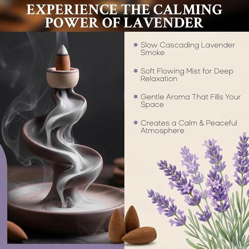 SUKH Backflow Incense Cones Lavender - Waterfall Backflow Incense Cones 108 Pack for Incense Burner Holder Meditation Home Aromatherapy Relaxing Sleep Smooth Smoke Flow in Kuwait