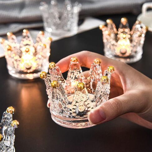 6 Pack Votive Candle Holders, Crown Glass Tealight Candle Holder for Wedding, Party, Home Decoration, Jewelry Storage Tray in Saudi Arabia