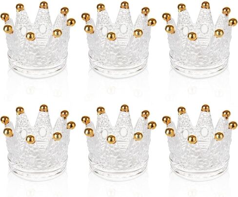 6 Pack Votive Candle Holders, Crown Glass Tealight Candle Holder for Wedding, Party, Home Decoration, Jewelry Storage Tray in Saudi Arabia