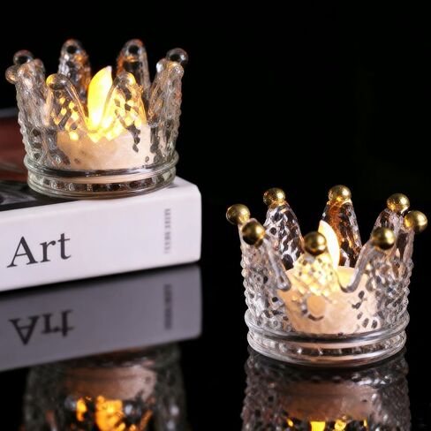 6 Pack Votive Candle Holders, Crown Glass Tealight Candle Holder for Wedding, Party, Home Decoration, Jewelry Storage Tray in Saudi Arabia