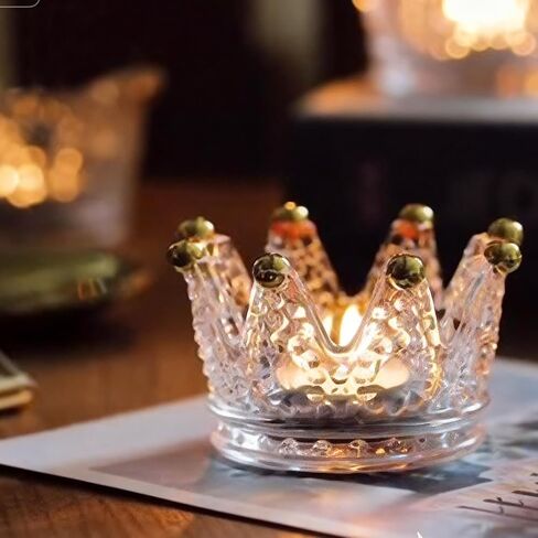 6 Pack Votive Candle Holders, Crown Glass Tealight Candle Holder for Wedding, Party, Home Decoration, Jewelry Storage Tray in Saudi Arabia