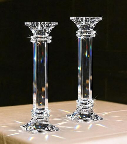 Crystal Candle Holders Set of 2, 10 Inch Tall Candle Sticks Holder Decor for Wedding Dining Table, Clear Glass Candlestick Holder Centerpiece, Heavy Duty K9 Crystal Candelabros para Centros de Mesa in Saudi Arabia