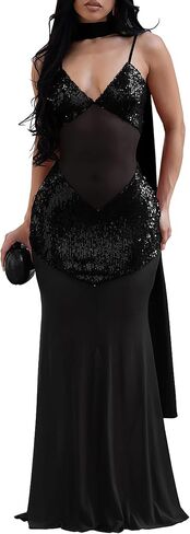 Figdaw Sparkly Sequin Bodycon Maxi Dress for Women Prom, Wedding Guest, Cocktail, Club Night in Saudi Arabia