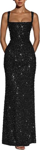 Figdaw Sparkly Sequin Bodycon Maxi Dress for Women Prom, Wedding Guest, Cocktail, Club Night in Saudi Arabia