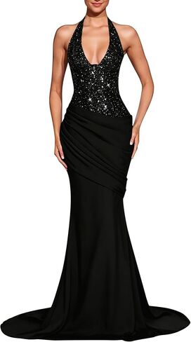 Figdaw Sparkly Sequin Bodycon Maxi Dress for Women Prom, Wedding Guest, Cocktail, Club Night in Saudi Arabia