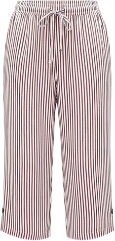 Linen Striped Pants Women High Waist Drawstring Cotton Linen Capri Pants Straight Leg Lounge Trousers Beach Clothes in Saudi Arabia