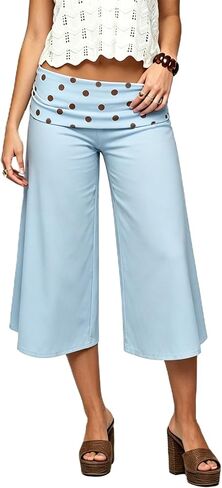 RUEWEY Women Fold Over Capri Pants Low Rise Wide Leg Yoga Capris Going Out Flowy Gaucho Pants Streetwear in Saudi Arabia