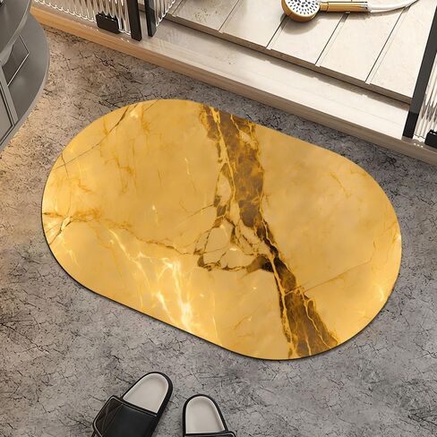 Golden Marble-, Super Absorbent Quick-Drying Bathroom Mat Rug, Rubber Non-Slip Bottoms, Easy to Clean,Ultra Thin Bathroom Rugs Fit Under Door and Bathtub(16×24Inch) in Saudi Arabia