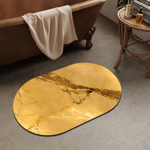 Golden Marble-, Super Absorbent Quick-Drying Bathroom Mat Rug, Rubber Non-Slip Bottoms, Easy to Clean,Ultra Thin Bathroom Rugs Fit Under Door and Bathtub(16×24Inch) in Saudi Arabia