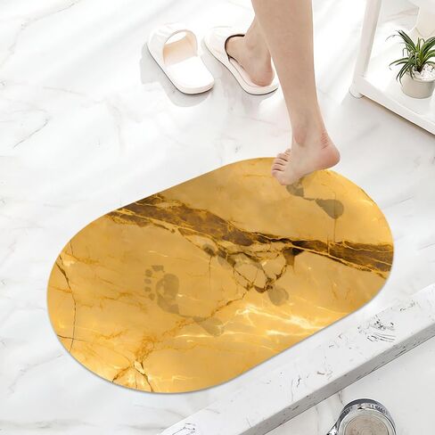 Golden Marble-, Super Absorbent Quick-Drying Bathroom Mat Rug, Rubber Non-Slip Bottoms, Easy to Clean,Ultra Thin Bathroom Rugs Fit Under Door and Bathtub(16×24Inch) in Saudi Arabia