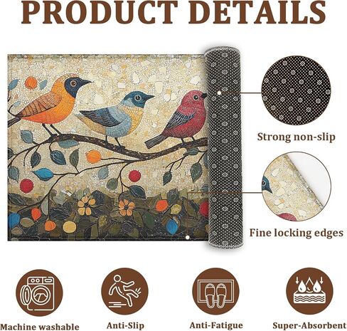 Vintage Bird on Branch Door Mat Floral Entrance Doormat Home Floor Mat Rugs for Entryway Outdoor Indoor Kitchen Bathroom Decor 17x29 inch in Saudi Arabia