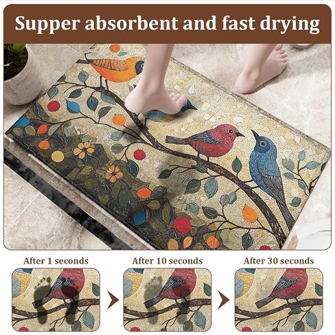 Vintage Bird on Branch Door Mat Floral Entrance Doormat Home Floor Mat Rugs for Entryway Outdoor Indoor Kitchen Bathroom Decor 17x29 inch in Saudi Arabia