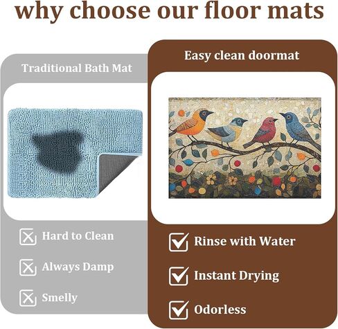 Vintage Bird on Branch Door Mat Floral Entrance Doormat Home Floor Mat Rugs for Entryway Outdoor Indoor Kitchen Bathroom Decor 17x29 inch in Saudi Arabia