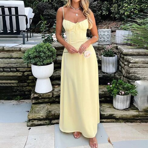 Elegant Spaghetti Strap Maxi Dress for Women, Summer Sleeveless Backless Sundress, Flowy Formal Evening Gown in Kuwait