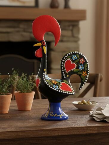 Galos 8 Inch Good Luck Portuguese Rooster Barcelos Metallic Figurine for Kitchen Decor (Black) in Saudi Arabia