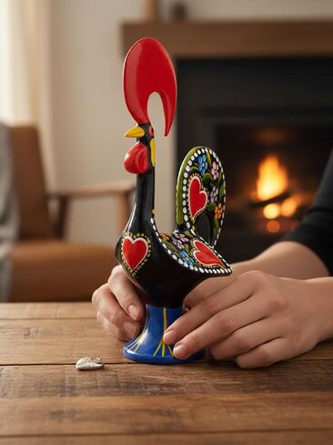 Galos 8 Inch Good Luck Portuguese Rooster Barcelos Metallic Figurine for Kitchen Decor (Black) in Saudi Arabia
