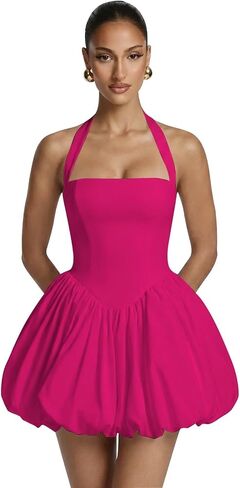 Short Bubble Homecoming Dresses for Teens Satin A Line Corset Halter Mini Cocktail Dresses in Saudi Arabia