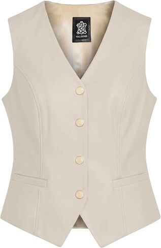 LIVEEVIL Women’s Genuine Lambskin Leather Vest - V-Neck Design Gold Button Leather Waistcoat for Women in Saudi Arabia