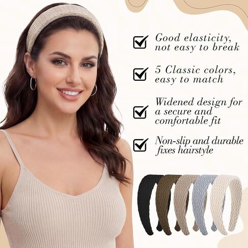 obeoby 5Pack Wide Headbands for Women, 1.57 inch Trendy Head Bands for Women's Hair Solid Neutral Hair Bands for Girls Teacher Gifts in Saudi Arabia