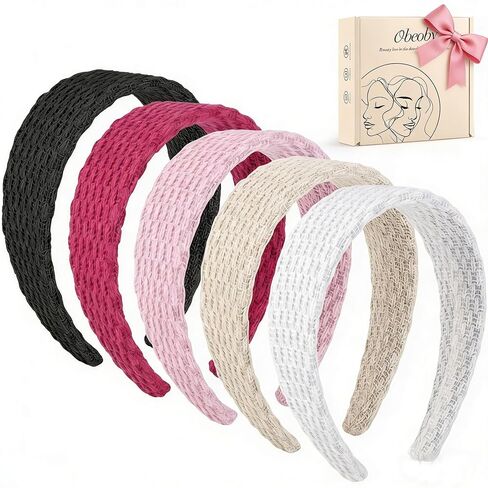 obeoby 5Pack Wide Headbands for Women, 1.57 inch Trendy Head Bands for Women's Hair Solid Neutral Hair Bands for Girls Teacher Gifts in Saudi Arabia